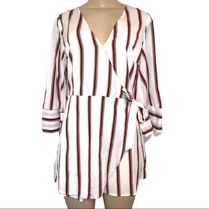 Jealous Tomato Kimono Striped Wrap Front Bow Tie Back One Piece Shorts Romper